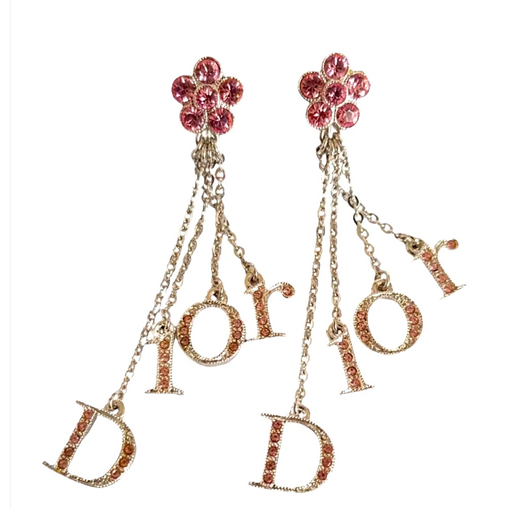 CHRISTIAN DIOR Pink Mini Flower Drop Clip On Earrings